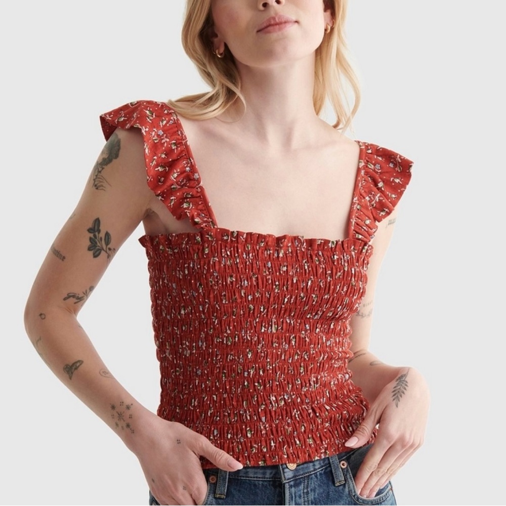 Red Floral Smocked Top